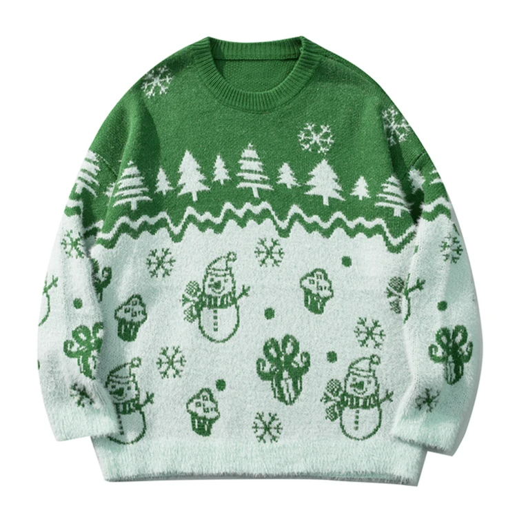 Custom Cartoon Jacquard Christmas Sweater Pullover Knitwear Crew Neck Winter Knit Sweater For Man
