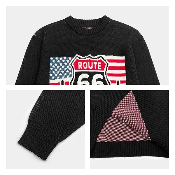 Vintage Route 66 Intarsia Heavyweight Americana Sweater Knitting Details