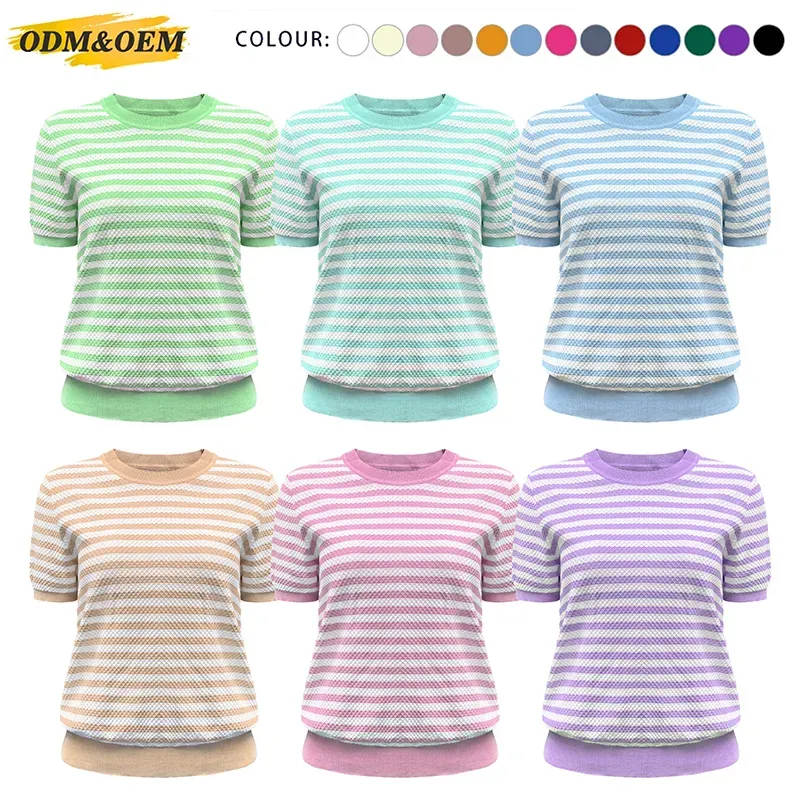 Vintage Striped Waffle 12GG Honeycomb Texture Knit Polo All Colors