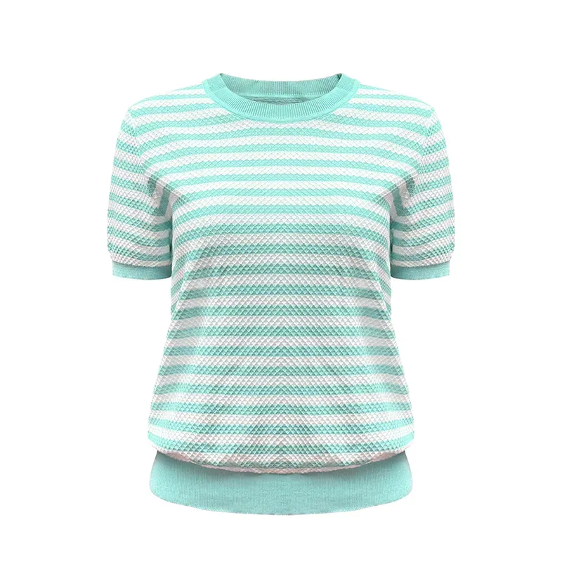 Vintage Striped Waffle 12GG Honeycomb Texture Knit Polo Green