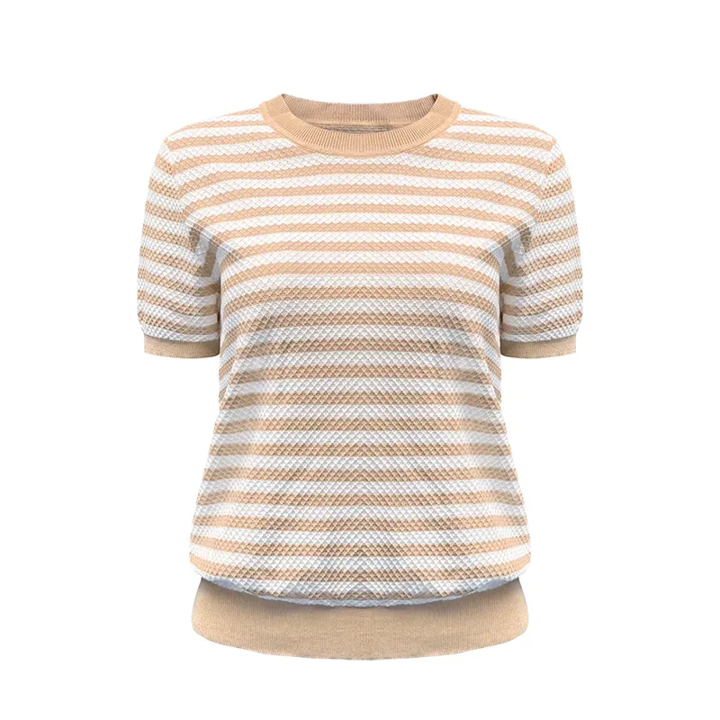 Vintage Striped Waffle 12GG Honeycomb Texture Knit Polo Orange