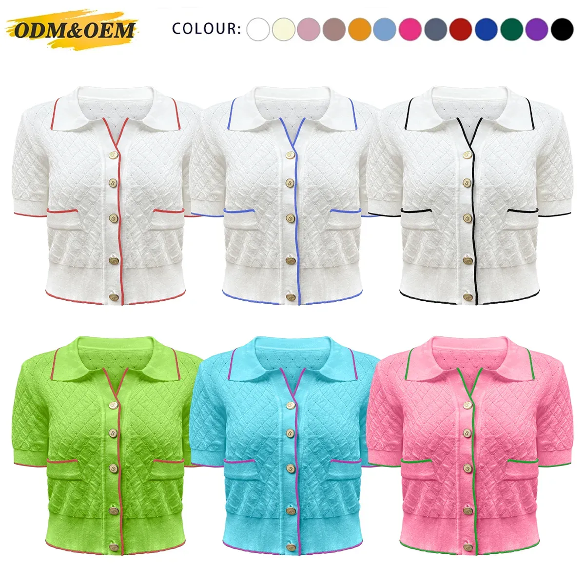 Vintage Quilted Contrast Tipping 12GG Knit Polo Cardigan All Colors