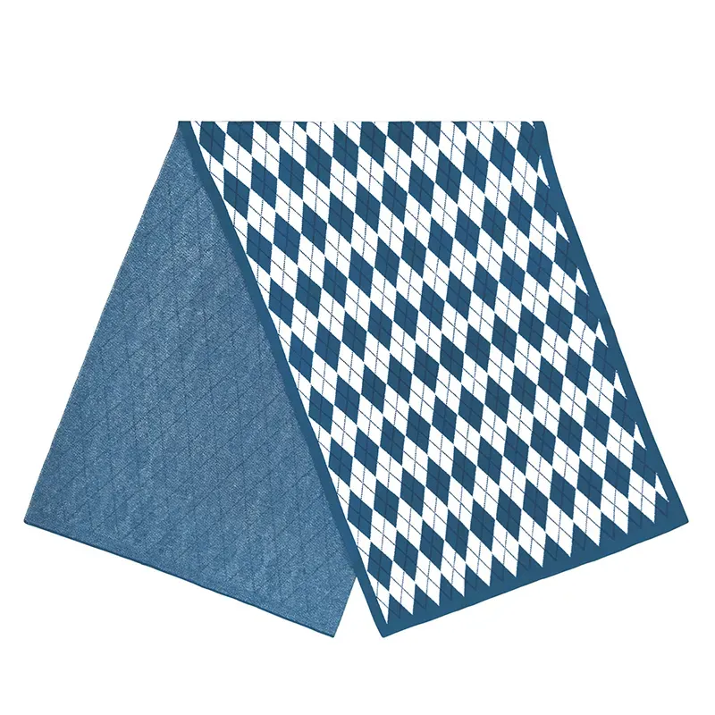 Classic Argyle Jacquard 12GG Soft Fine Knit Scarf Blue