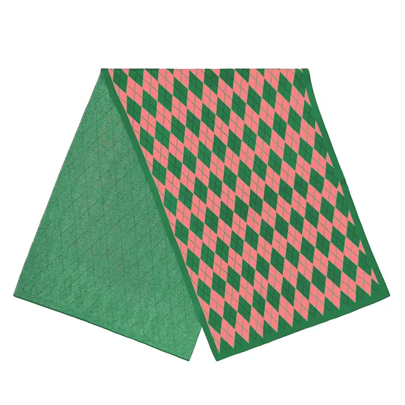 Classic Argyle Jacquard 12GG Soft Fine Knit Scarf Dark Green