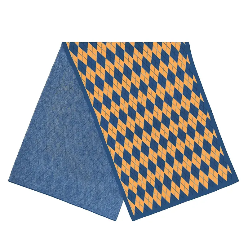 Classic Argyle Jacquard 12GG Soft Fine Knit Scarf Dark Blue