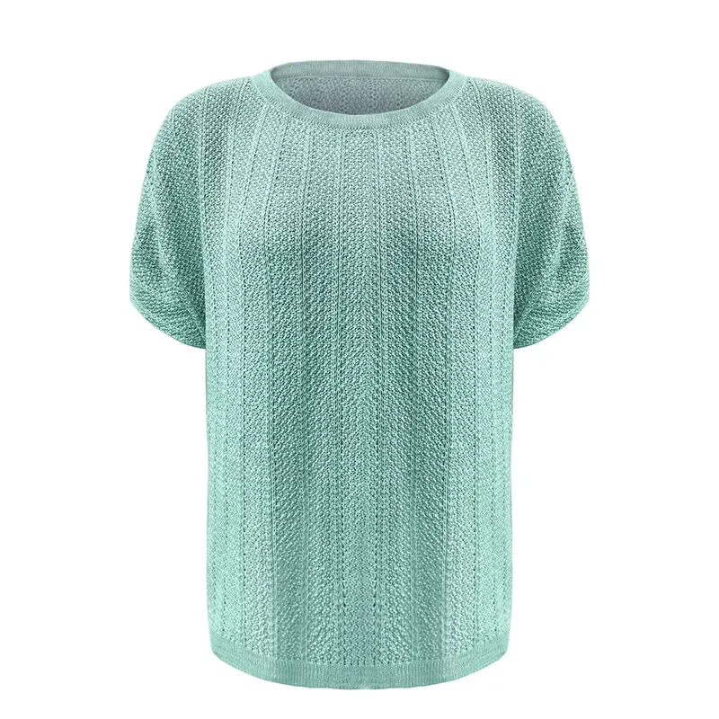Textured Pointelle Knit Top: GRS Recycled Cotton Tee Green