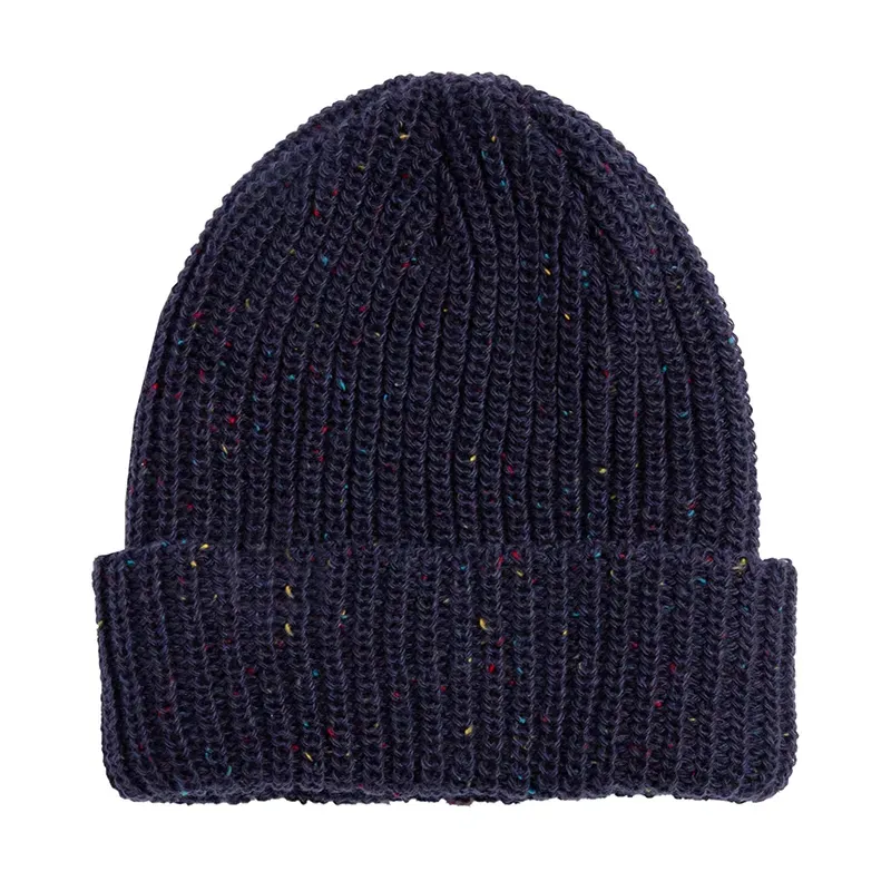 Custom Speckled Ribbed Beanie: Retro Donegal Winter Hat Dark Blue