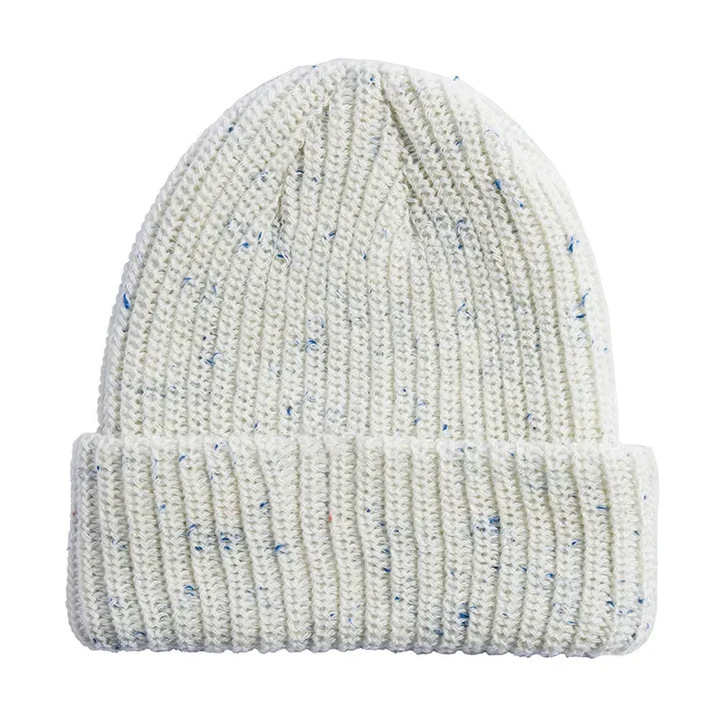 Custom Speckled Ribbed Beanie: Retro Donegal Winter Hat White