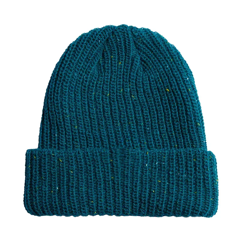 Custom Speckled Ribbed Beanie: Retro Donegal Winter Hat Dark Cyan