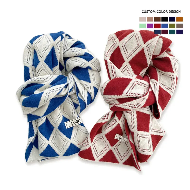 Custom Argyle Jacquard Scarf: Reversible Knit Winter Shawl