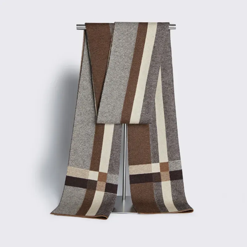 Custom Color Block Scarf: Minimalist Plaid Winter Shawl Brown