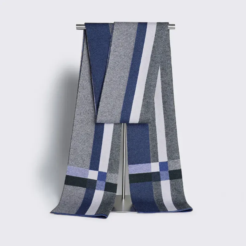 Custom Color Block Scarf: Minimalist Plaid Winter Shawl Blue