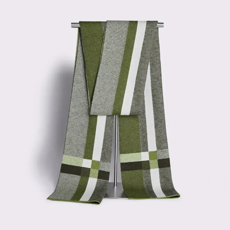Custom Color Block Scarf: Minimalist Plaid Winter Shawl Green