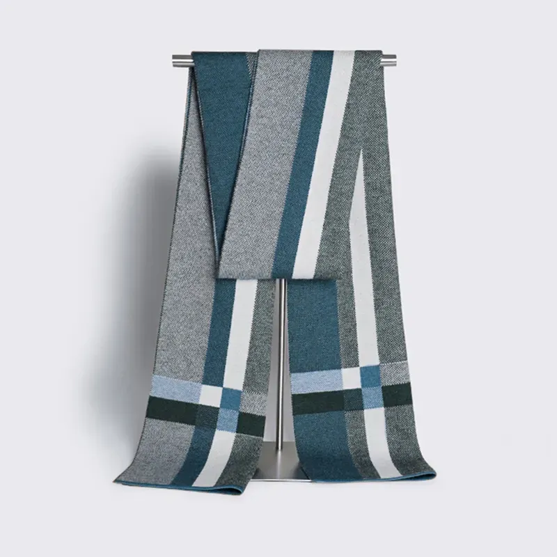 Custom Color Block Scarf: Minimalist Plaid Winter Shawl Cyan