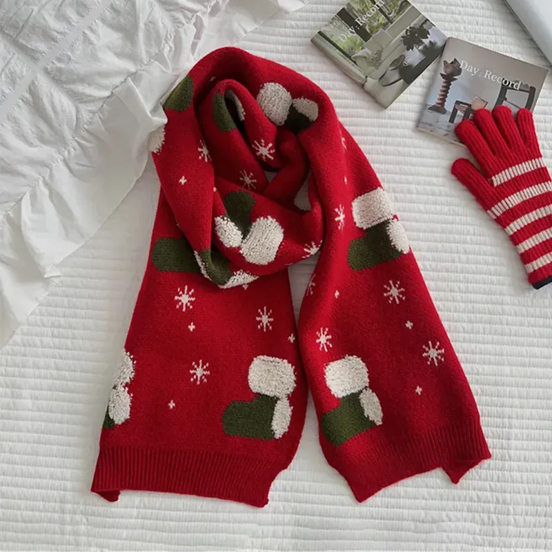 Custom Christmas Jacquard Scarf: Festive Winter Gift Shawl Red
