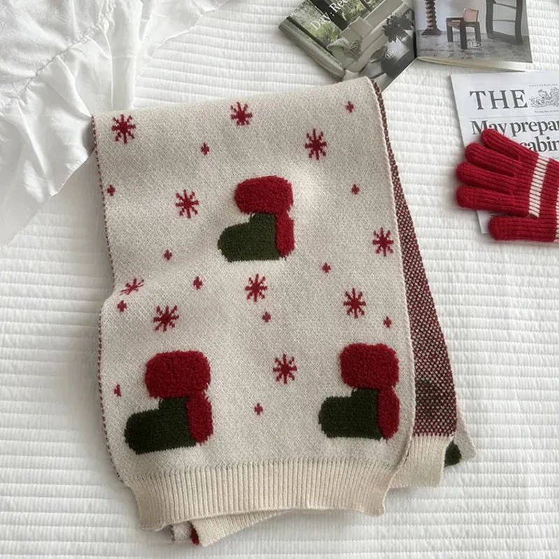 Custom Christmas Jacquard Scarf: Festive Winter Gift Shawl White