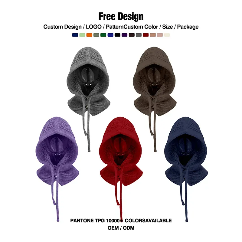 Custom Cable-Knit Balaclava Hood: Winter Scarf Cap All Colors