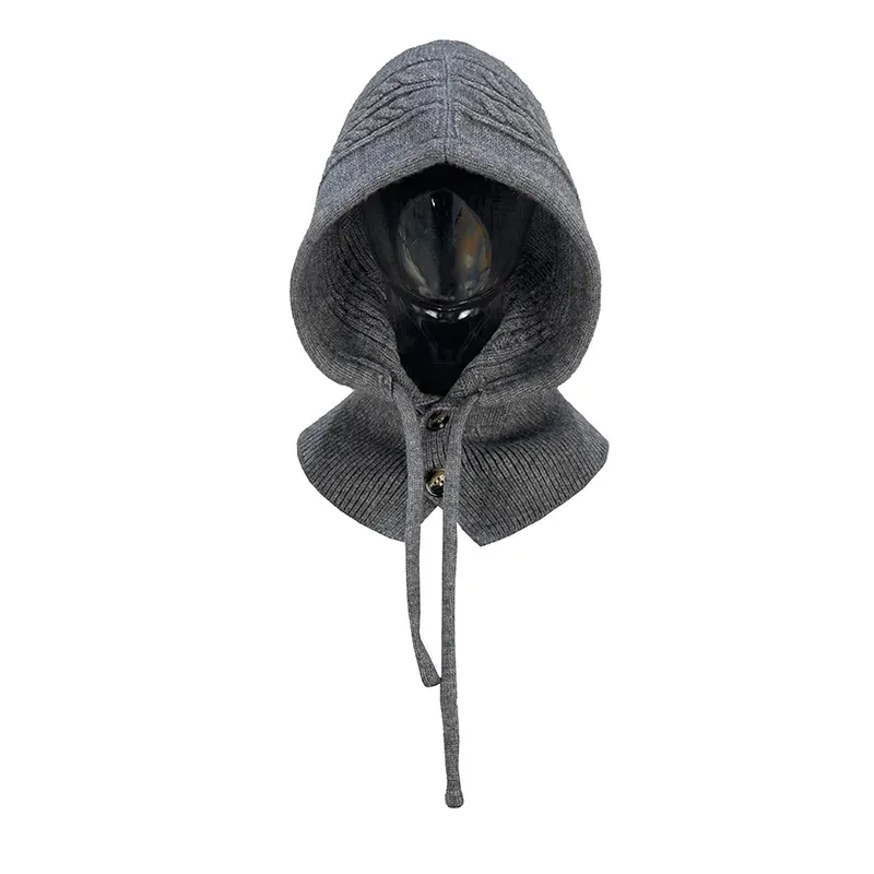 Custom Cable-Knit Balaclava Hood: Winter Scarf Cap Grey
