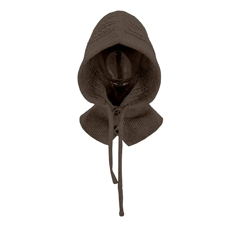 Custom Cable-Knit Balaclava Hood: Winter Scarf Cap Brown