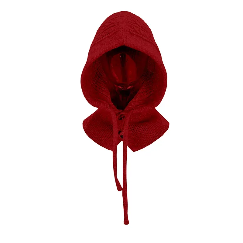 Custom Cable-Knit Balaclava Hood: Winter Scarf Cap Red