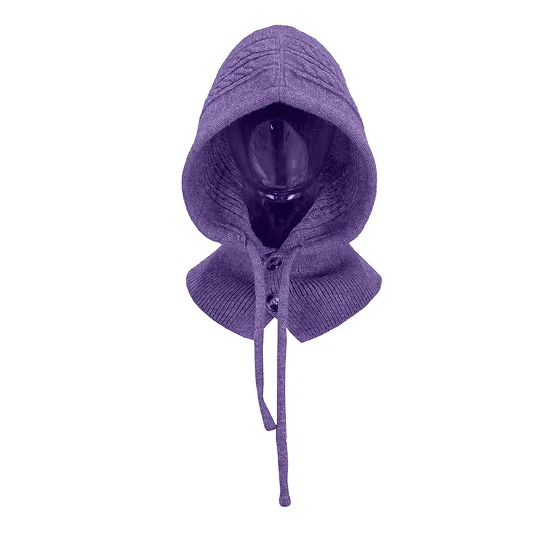 Custom Cable-Knit Balaclava Hood: Winter Scarf Cap Purple