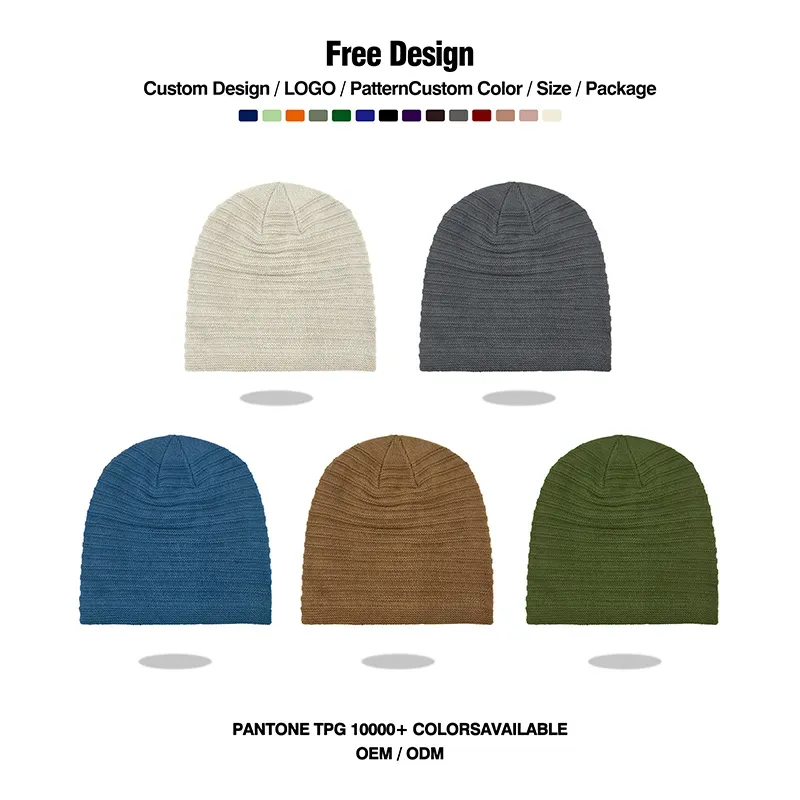 Custom Textured Knit Beanie: Horizontal Ribbed Winter Hat All Colors