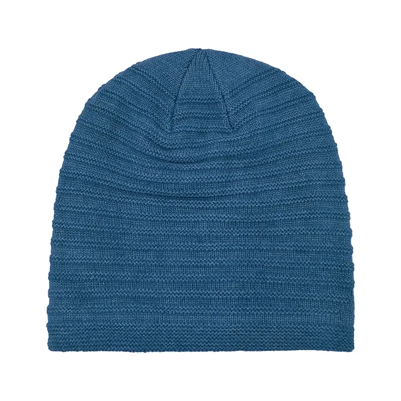 Custom Textured Knit Beanie: Horizontal Ribbed Winter Hat Blue