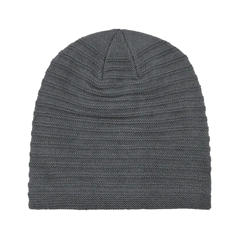 Custom Textured Knit Beanie: Horizontal Ribbed Winter Hat Grey