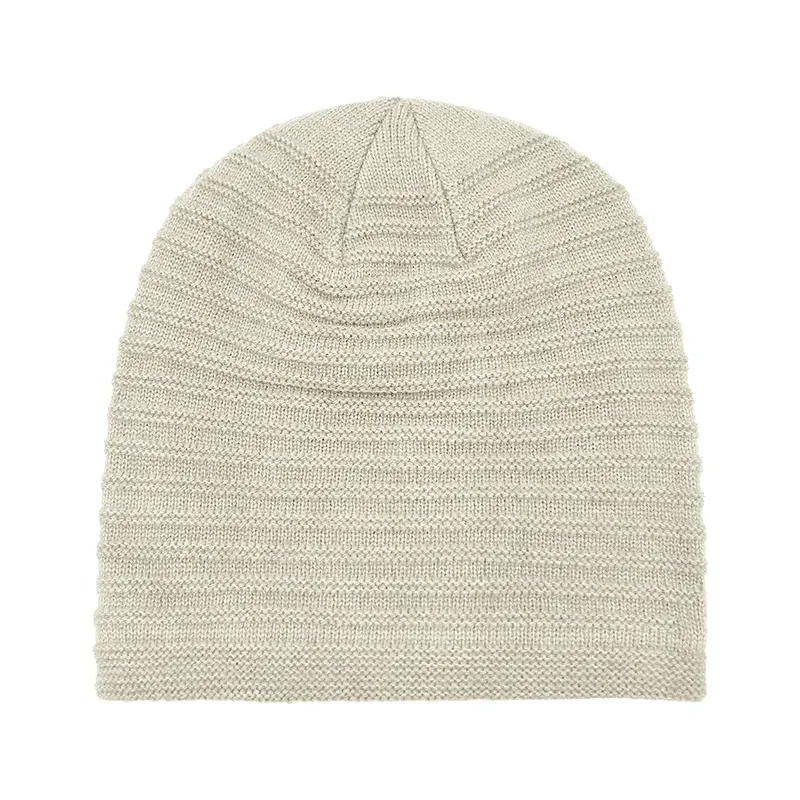 Custom Textured Knit Beanie: Horizontal Ribbed Winter Hat White