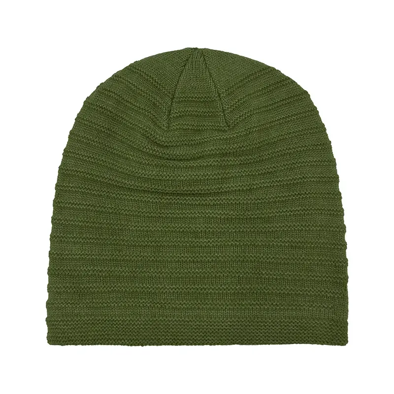 Custom Textured Knit Beanie: Horizontal Ribbed Winter Hat Green