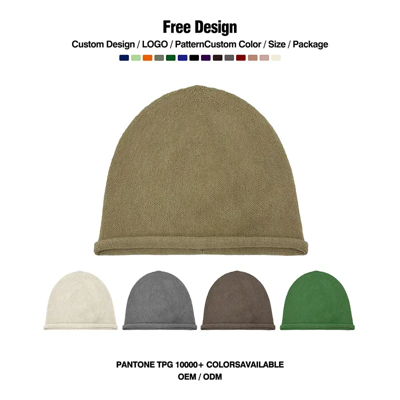 Custom Rolled Brim Beanie: Plain Knit Winter Hat All Colors