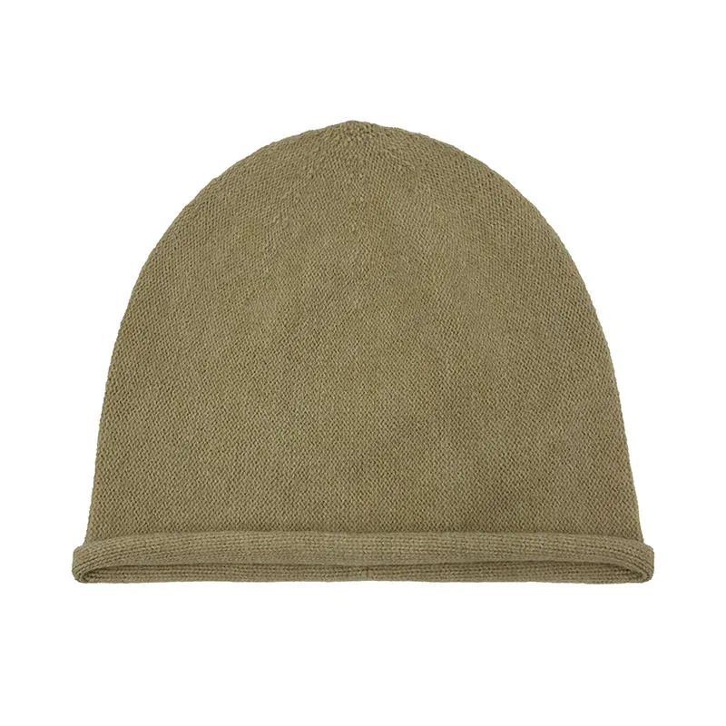 Custom Rolled Brim Beanie: Plain Knit Winter Hat Brown