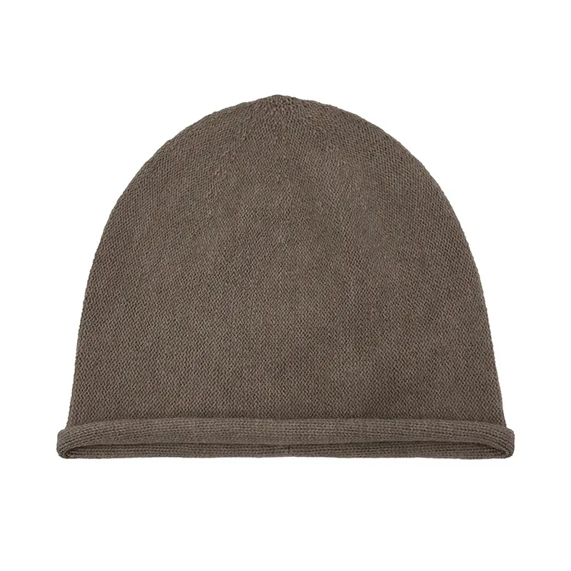 Custom Rolled Brim Beanie: Plain Knit Winter Hat Dark Brown
