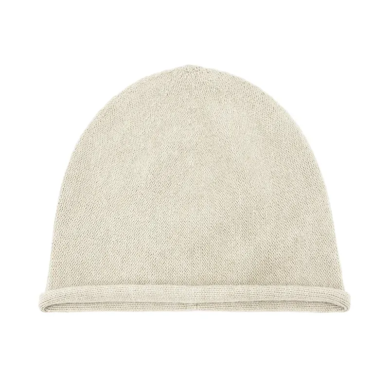 Custom Rolled Brim Beanie: Plain Knit Winter Hat White