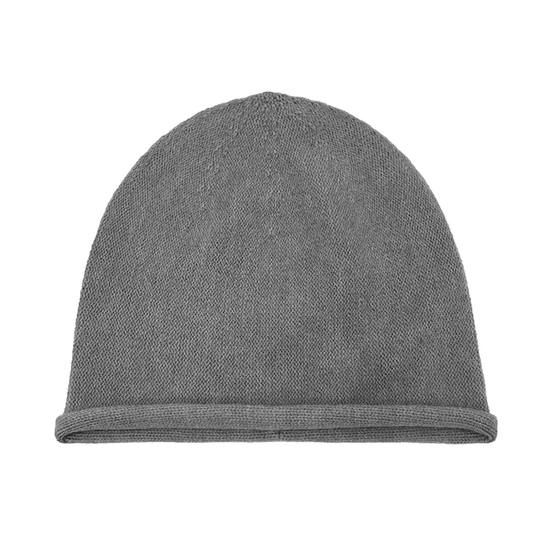 Custom Rolled Brim Beanie: Plain Knit Winter Hat Grey