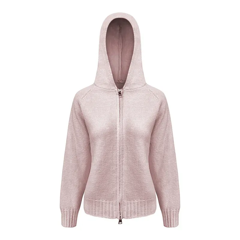 Custom Fuzzy Knitted Hoodie: Wholesale Zip Up Cardigan Jacket Pink