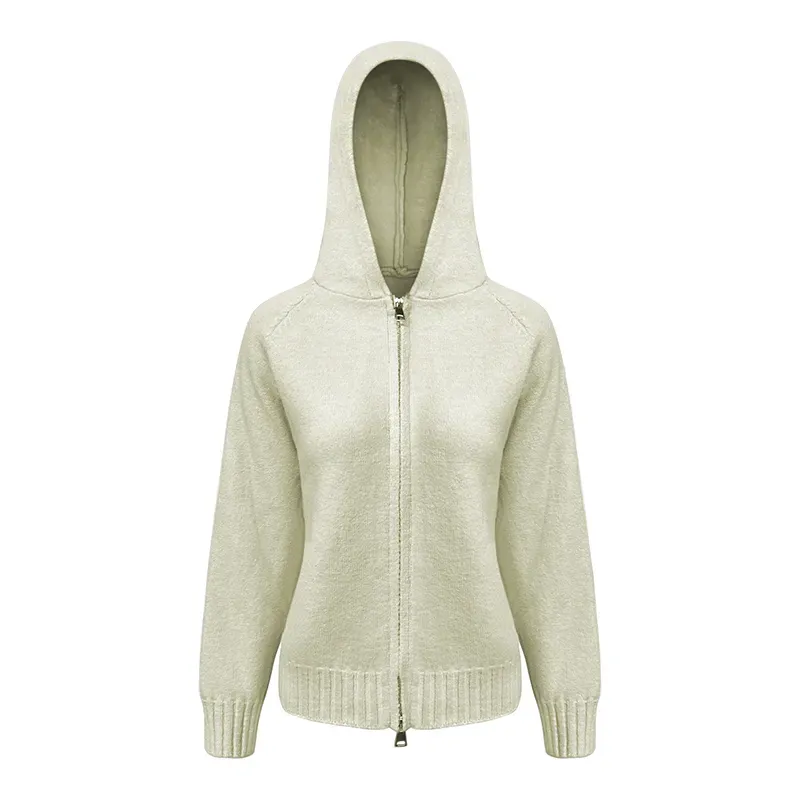 Custom Fuzzy Knitted Hoodie: Wholesale Zip Up Cardigan Jacket Yellow