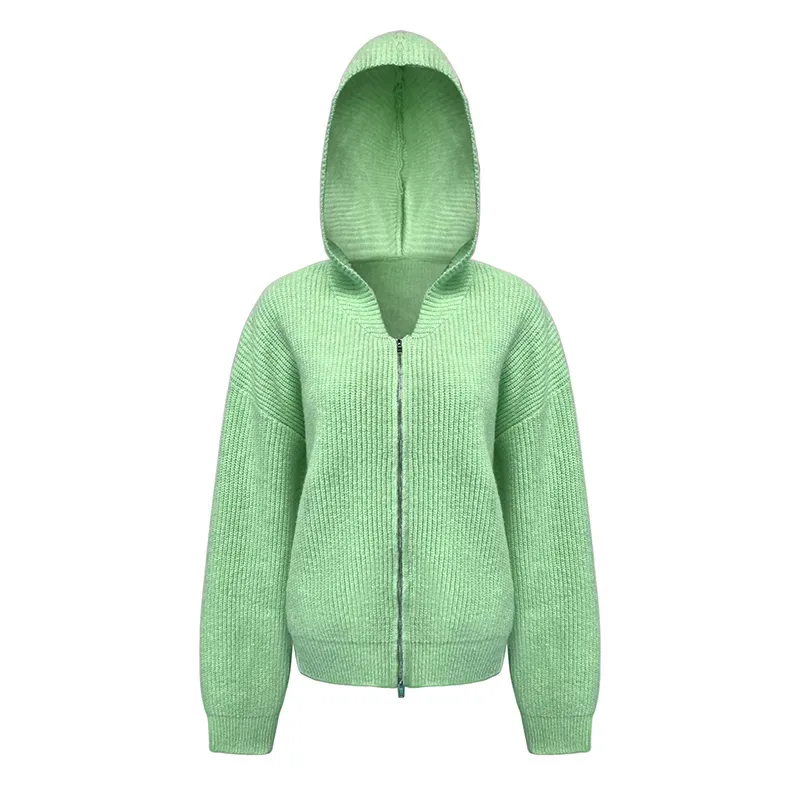 Custom Hooded Sweater: Wholesale Shaker Stitch Jacket Green