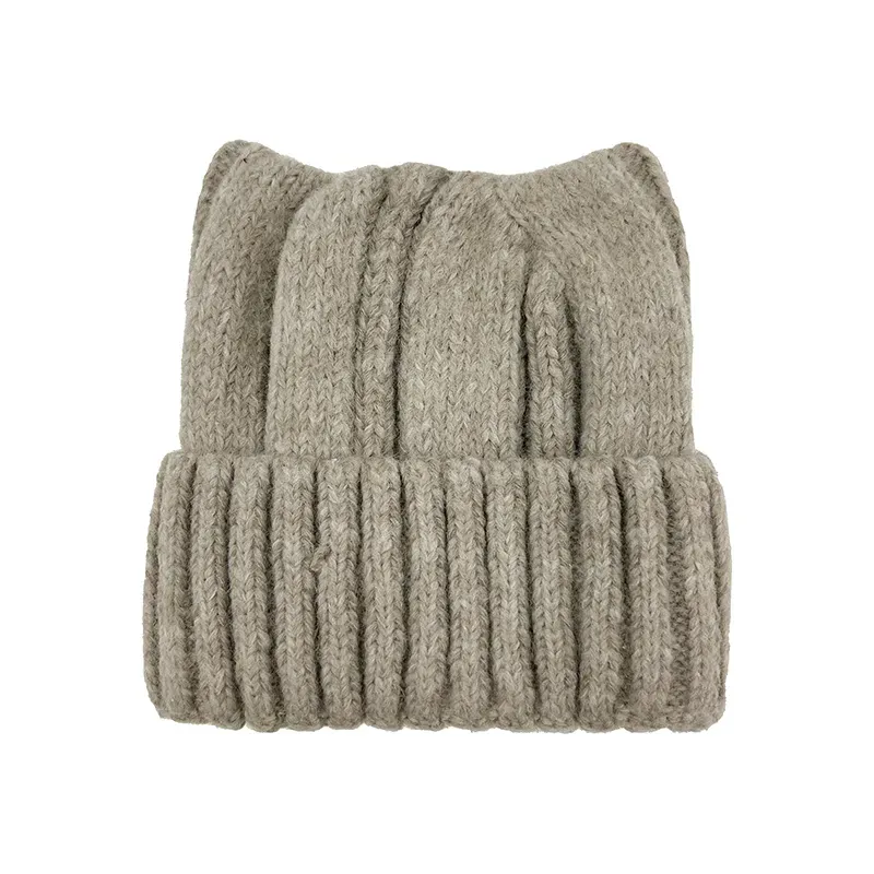 Custom Cat Ear Beanie: Wholesale Cable-Knit Winter Hat Brown
