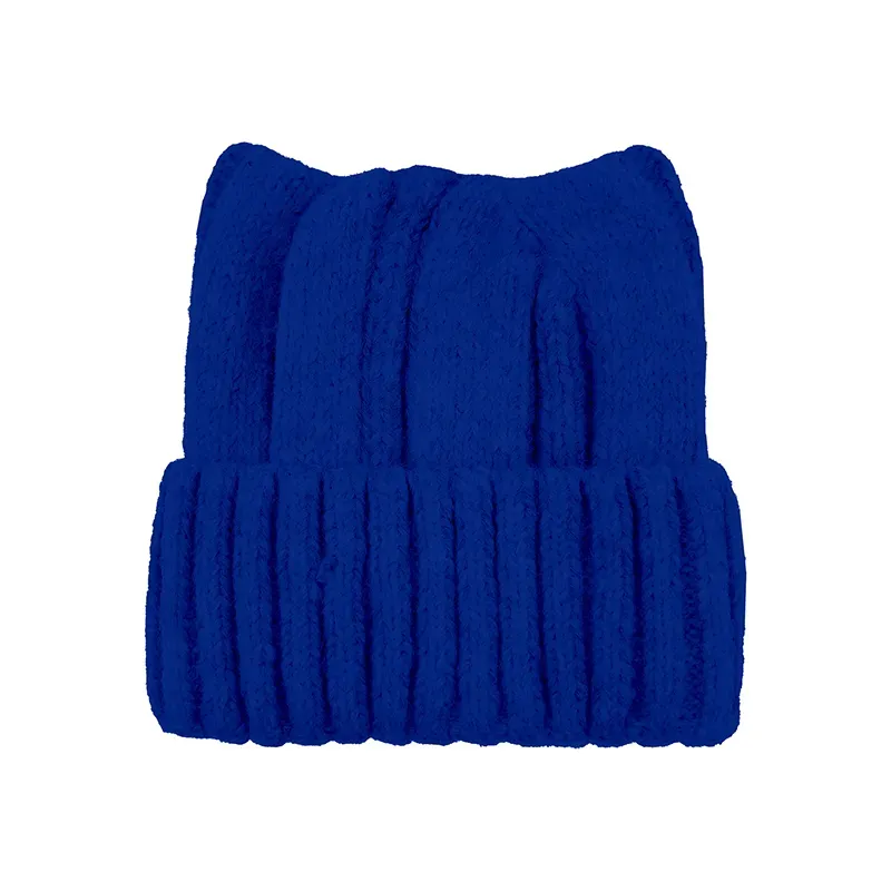 Custom Cat Ear Beanie: Wholesale Cable-Knit Winter Hat Blue