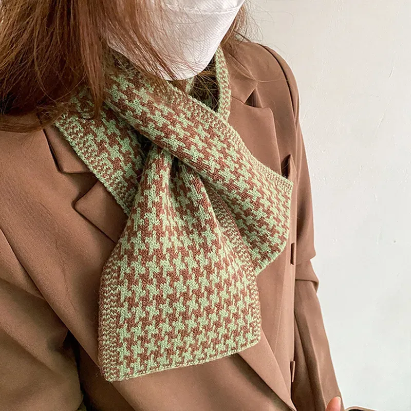 custom-houndstooth-knit-scarf-wholesale-skinny-muffler-green