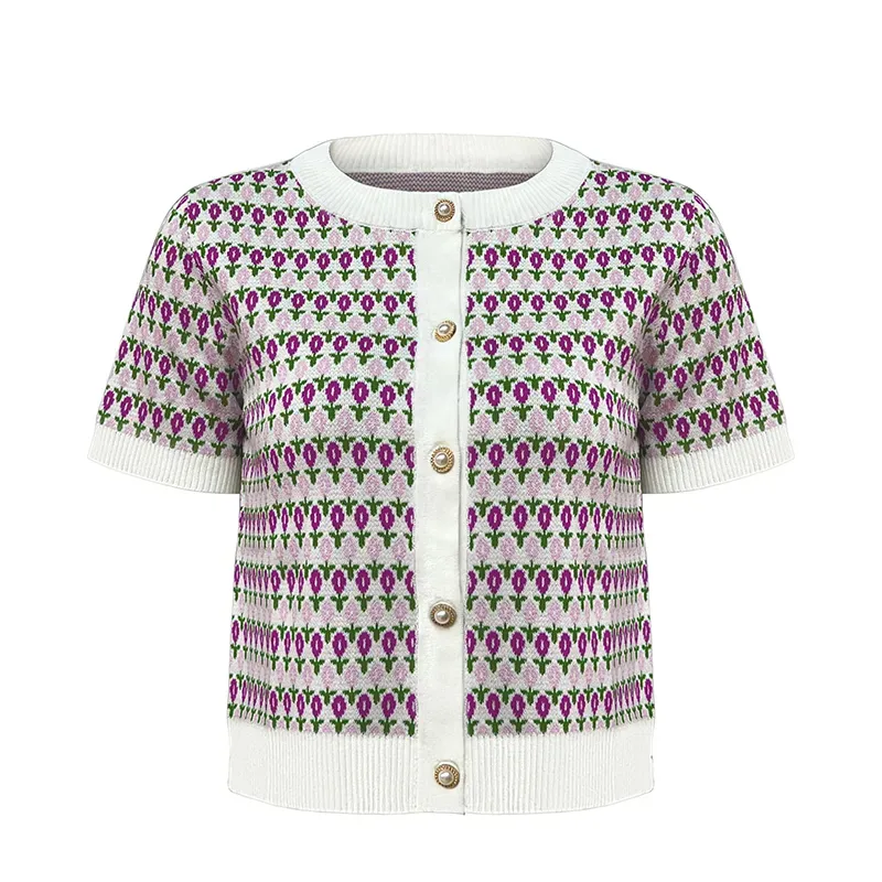 custom-vintage-floral-jacquard-knit-short-cardigan-purple
