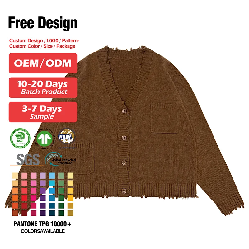 custom-distressed-v-neck-grunge-knit-cardigan-brown