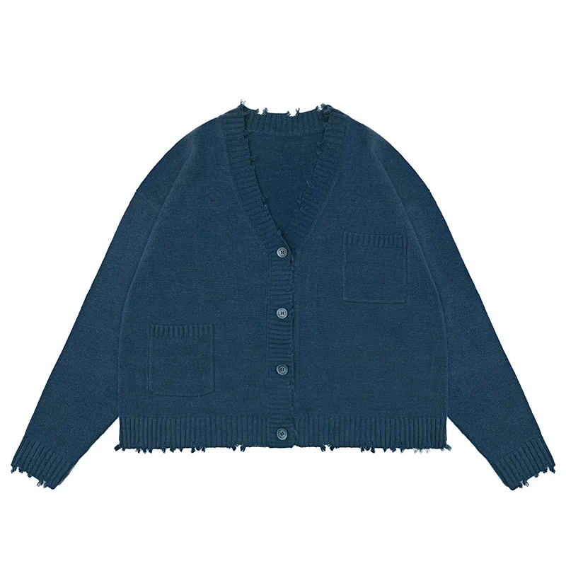custom-distressed-v-neck-grunge-knit-cardigan-blue