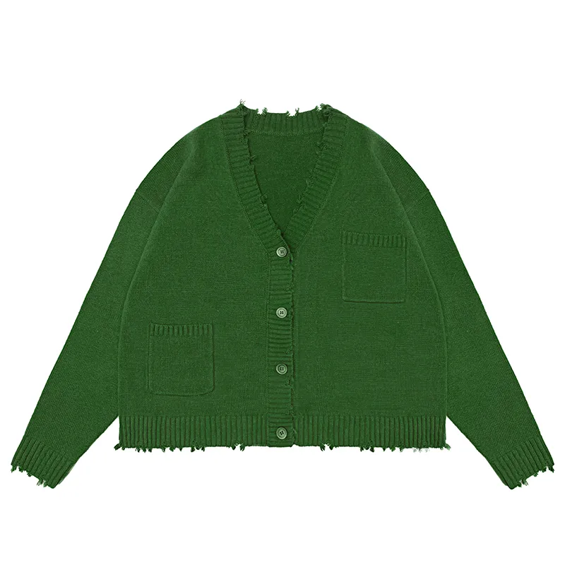 custom-distressed-v-neck-grunge-knit-cardigan-green