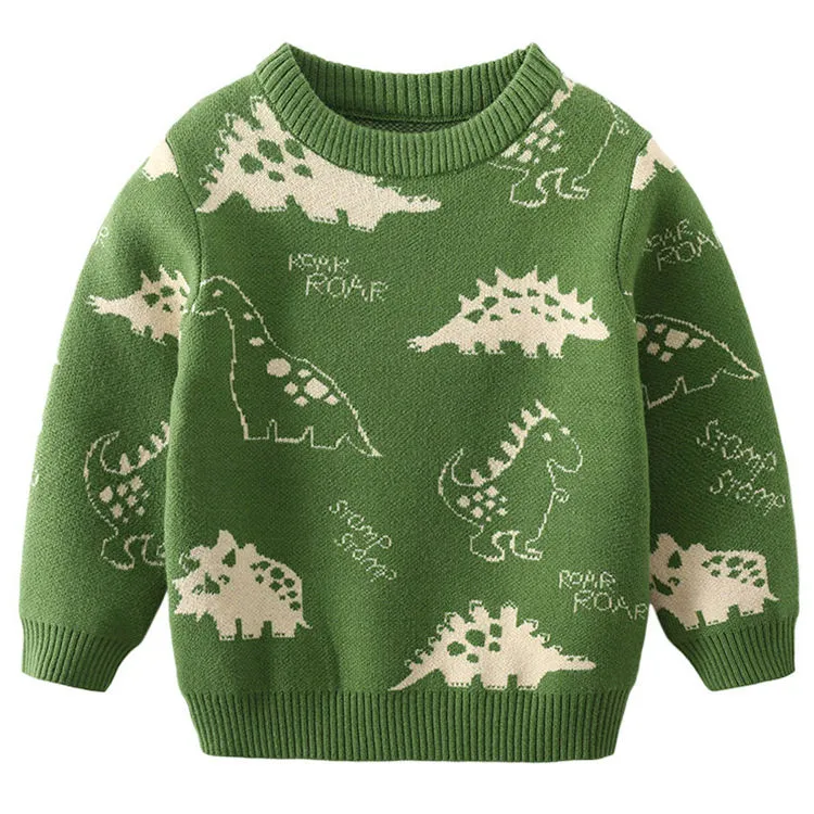 custom-kids-dinosaur-jacquard-knit-sweater-green