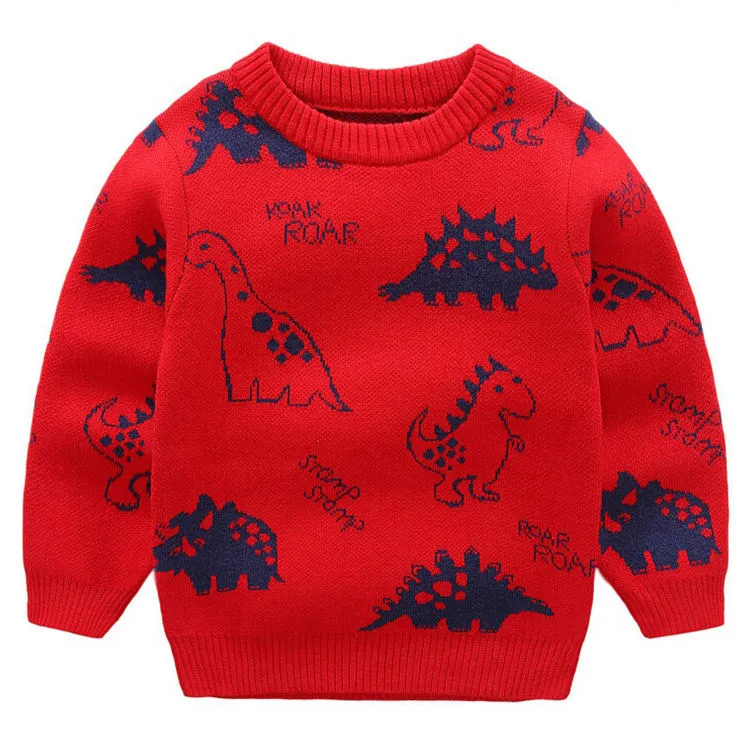 custom-kids-dinosaur-jacquard-knit-sweater-red