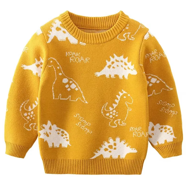 custom-kids-dinosaur-jacquard-knit-sweater-yellow