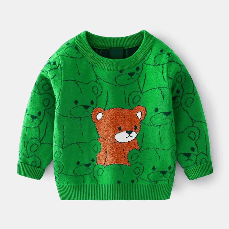 custom-kids-bear-pattern-jacquard-knit-sweater-green