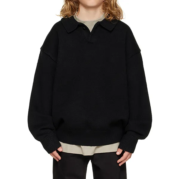 custom-kids-beige-collared-knit-polo-sweater-black